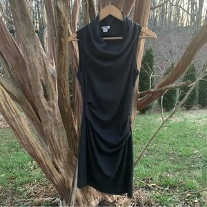 Helmut Lang Sonar Wool Draped Cowl-Neck Sleeveless Dress in Charcoal Grey